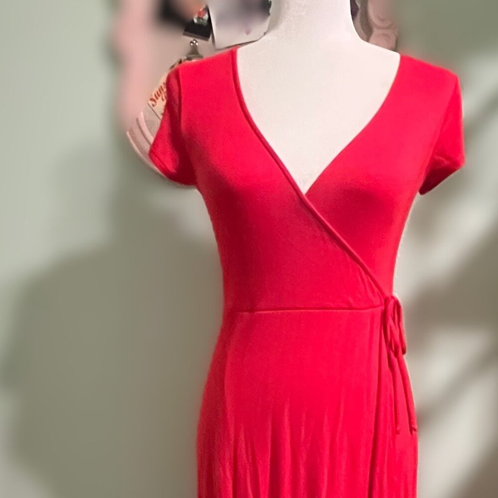 Red Rolla Coaster Wrap Front Split Maxi Dress Womens